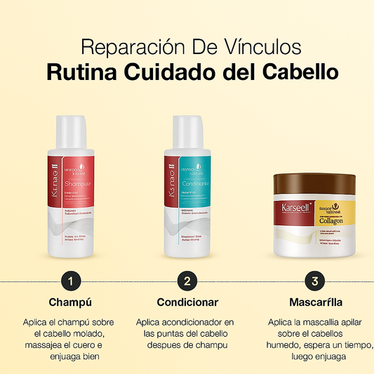Kit Karseell – Reparación Capilar Profesional en Casa (Mascarilla 100ml + Shampoo 70ml + Acondicionador 70ml)